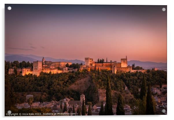 Sundown at The Alhambra Palace - Granada, Spain. Acrylic by Inca Kala