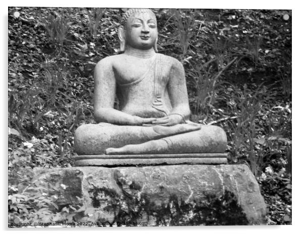 Seated Buddha in b & w Acrylic by Stephanie Moore