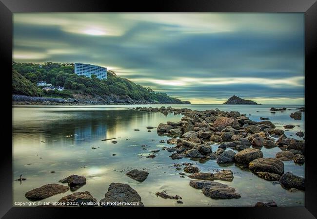 Thatcher Rock from Meadfoot beach  Framed Print by Ian Stone