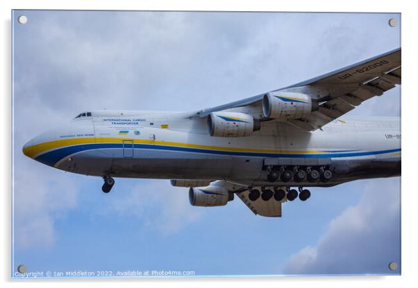 Antonov AN-124 cargo plane landing at Ljubljana Joze Pucnik Airport Acrylic by Ian Middleton