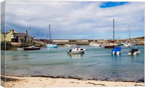 Boats in Cemaes Bay Harbour Anglesey Wales Canvas Print by Pearl Bucknall