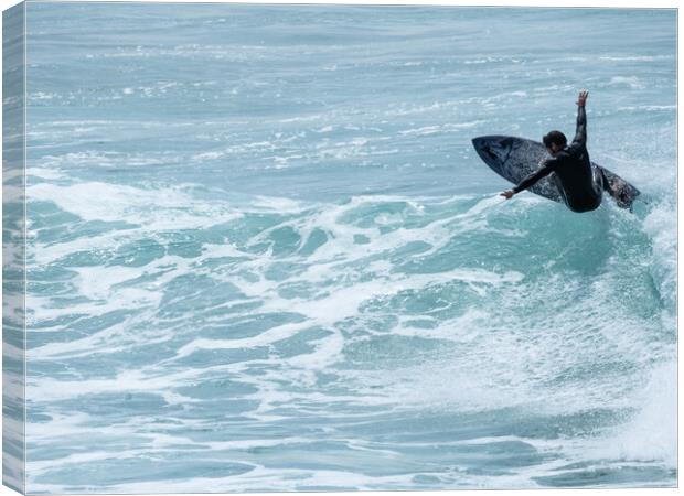 Surfer at Little Fistral beach Canvas Print by Tony Twyman