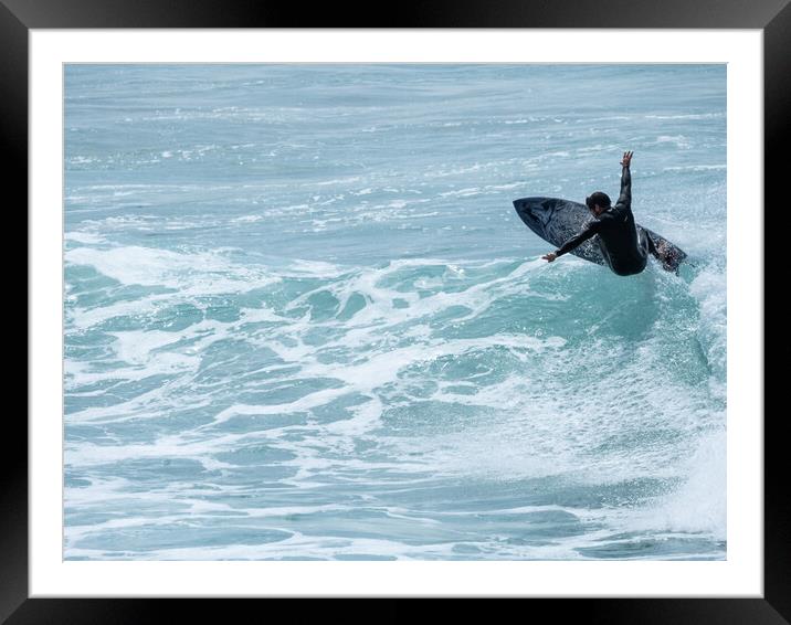 Surfer at Little Fistral beach Framed Mounted Print by Tony Twyman