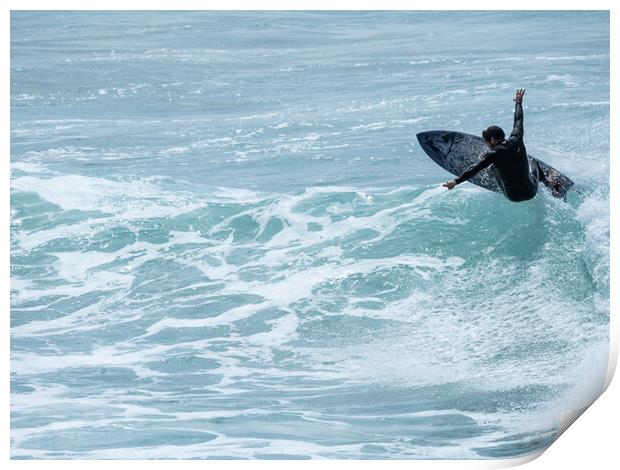 Surfer at Little Fistral beach Print by Tony Twyman