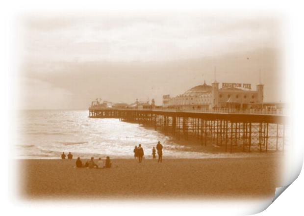 View of Brighton Pier from the beach. Brighton, UK. Print by Luigi Petro