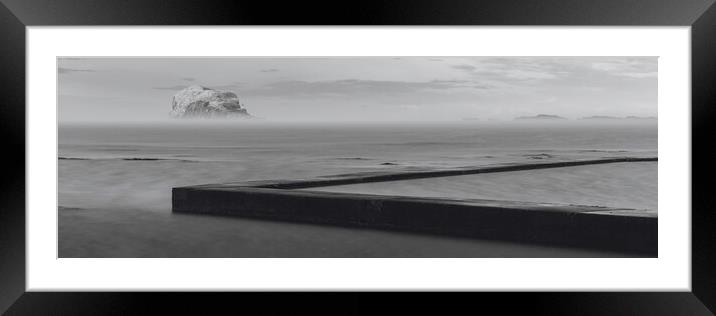 Bass Rock Panorama black and white  Framed Mounted Print by Anthony McGeever