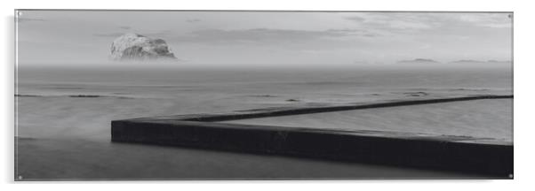 Bass Rock Panorama black and white  Acrylic by Anthony McGeever