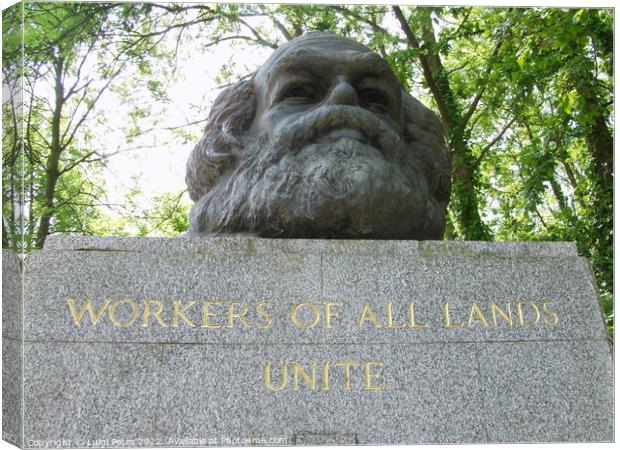 Bust of Karl Marx in Highgate cemetery, London, United Kingdom. Canvas Print by Luigi Petro