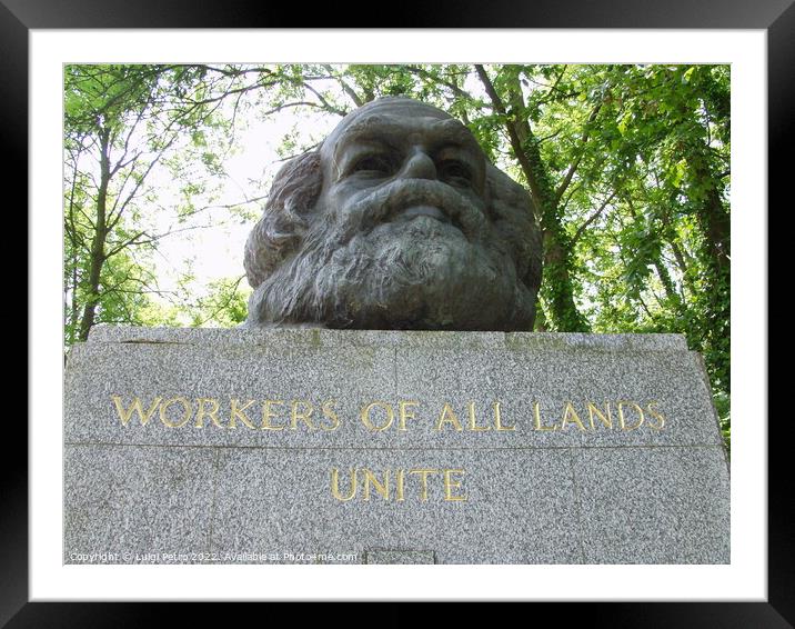 Bust of Karl Marx in Highgate cemetery, London, United Kingdom. Framed Mounted Print by Luigi Petro