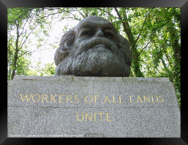 Bust of Karl Marx in Highgate cemetery, London, United Kingdom. Framed Print by Luigi Petro