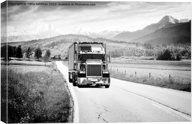 Trucking Through the Mountains Monochrome Canvas Print by Taina Sohlman