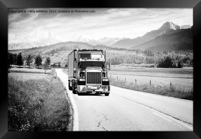 Trucking Through the Mountains Monochrome Framed Print by Taina Sohlman