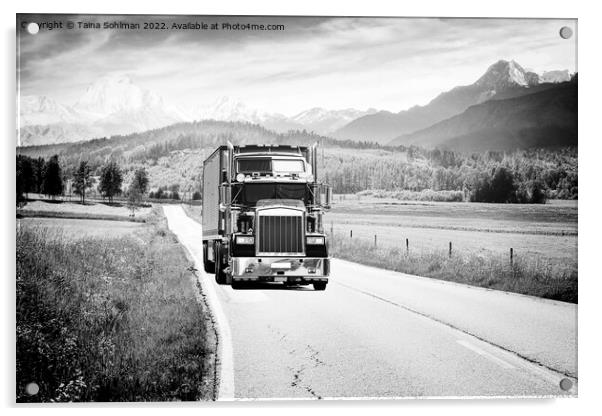 Trucking Through the Mountains Monochrome Acrylic by Taina Sohlman