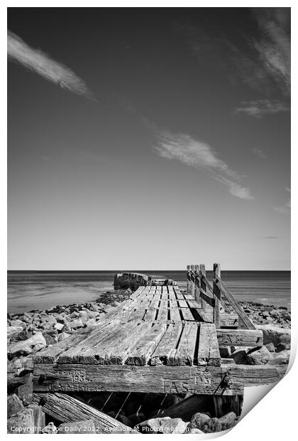 Old breakwater at Lossiemouth beach in Mono Print by Joe Dailly