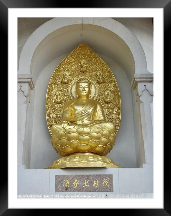 Gilded bronze statue of Buddha, London, United Kin Framed Mounted Print by Luigi Petro