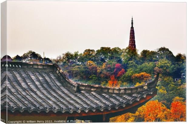 Ancient Tiled Roof Baochu Pagoda West Lake Hangzhou Zhejiang Chi Canvas Print by William Perry