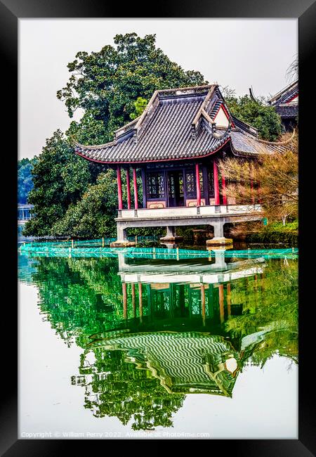 Old Chinese Pavilion West Lake Hangzhou Zhejiang China Framed Print by William Perry