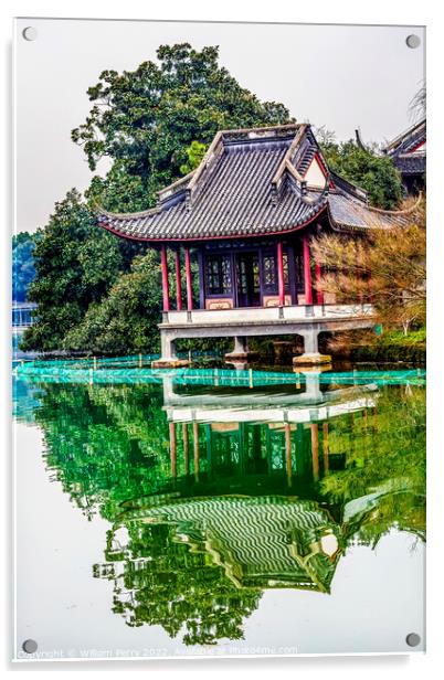 Old Chinese Pavilion West Lake Hangzhou Zhejiang China Acrylic by William Perry