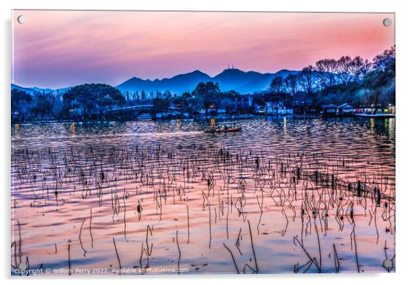 Boats Reflection Sunset West Lake Hangzhou China Acrylic by William Perry