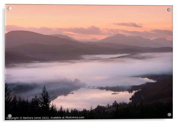 Loch Garry at Sunrise Scottish Highlands Acrylic by Barbara Jones