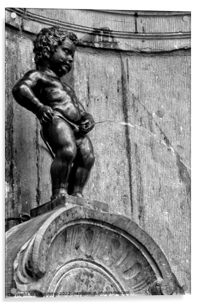 World famous Manneken Pis , boy pissing, Brussels,Belgium. Acrylic by Luigi Petro