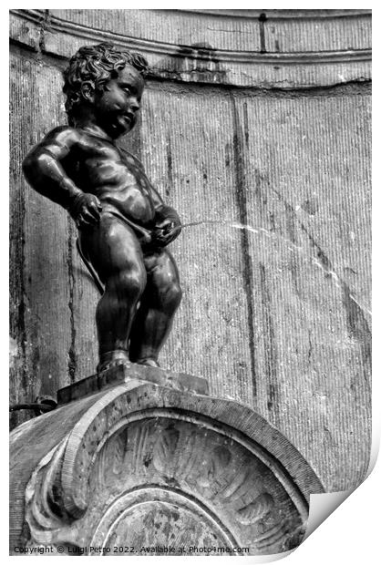 World famous Manneken Pis , boy pissing, Brussels,Belgium. Print by Luigi Petro