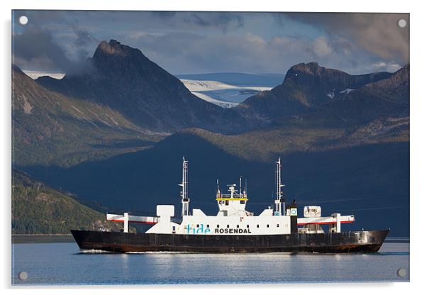 Ferry in front of svartisen glacier Acrylic by Thomas Schaeffer