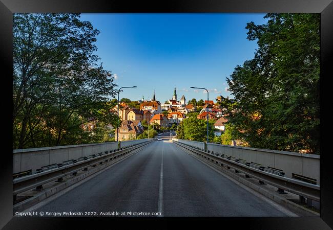 Bridge over the river Luznice and the city of Tabor in the background. Czechia Framed Print by Sergey Fedoskin