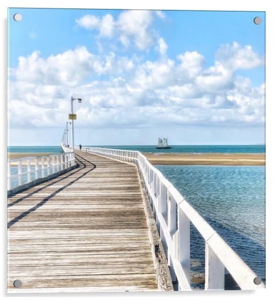 Urangan Wooden Pier and Sailing Ship Acrylic by Julie Gresty