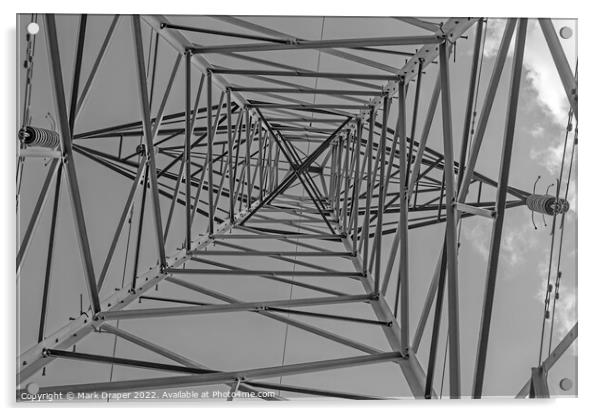 High voltage pylon vertical view in monochrome Acrylic by Mark Draper
