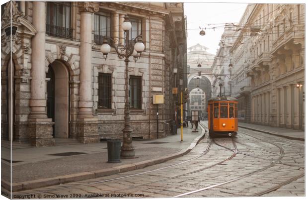 Tram in Milan Italy Canvas Print by Simo Wave