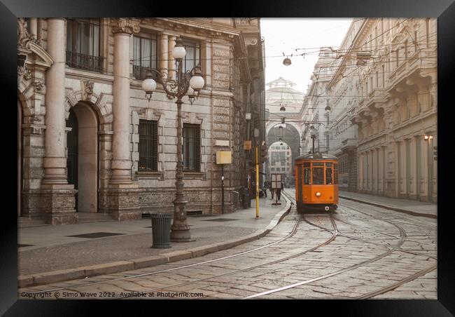 Tram in Milan Italy Framed Print by Simo Wave