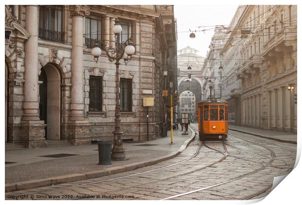 Tram in Milan Italy Print by Simo Wave