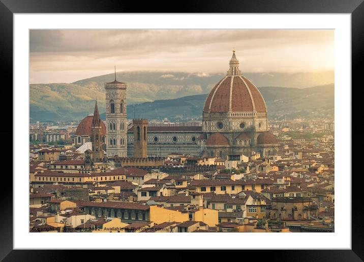 Florence Aerial View Framed Mounted Print by Simo Wave