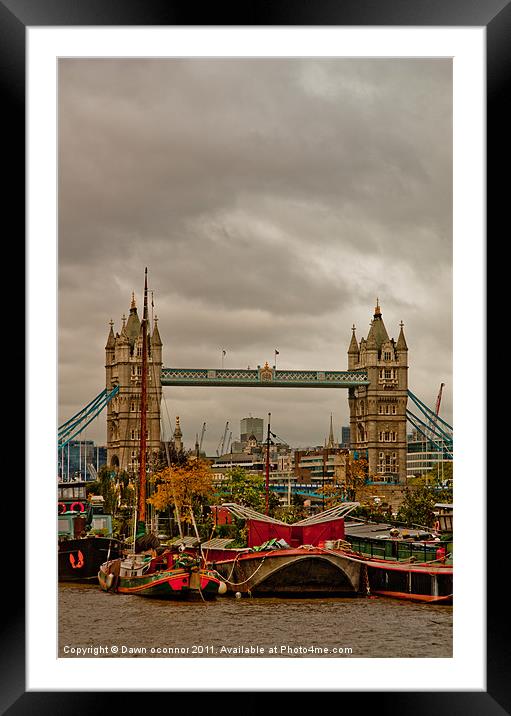 Tower Bridge and Barge Gardens Framed Mounted Print by Dawn O'Connor