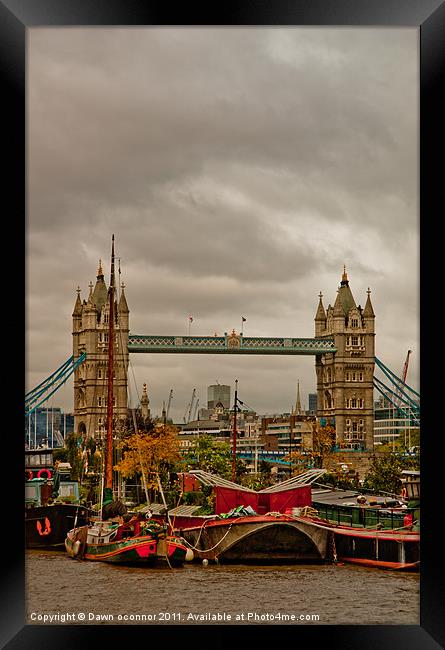 Tower Bridge and Barge Gardens Framed Print by Dawn O'Connor
