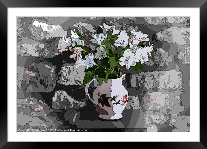 Alstroemeria Flowers in a Colourful Jug Framed Mounted Print by Jim Key