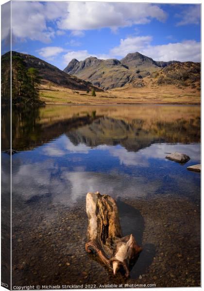 Blea Tarn, Harrison stickle and the langdale pikes Canvas Print by Michaela Strickland