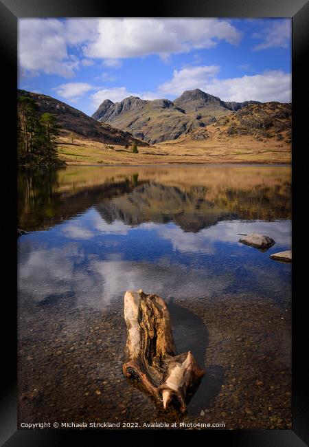Blea Tarn, Harrison stickle and the langdale pikes Framed Print by Michaela Strickland