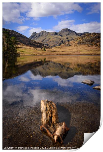 Blea Tarn, Harrison stickle and the langdale pikes Print by Michaela Strickland