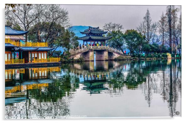 Old Chinese Bridge West Lake Reflection Hangzhou Zhejiang China Acrylic by William Perry