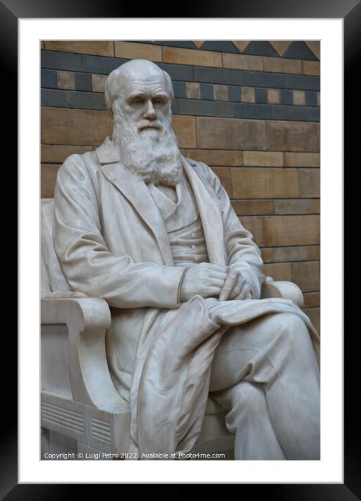 Statue of Charles Darwin in the Natural History Museum. London, UK. Framed Mounted Print by Luigi Petro