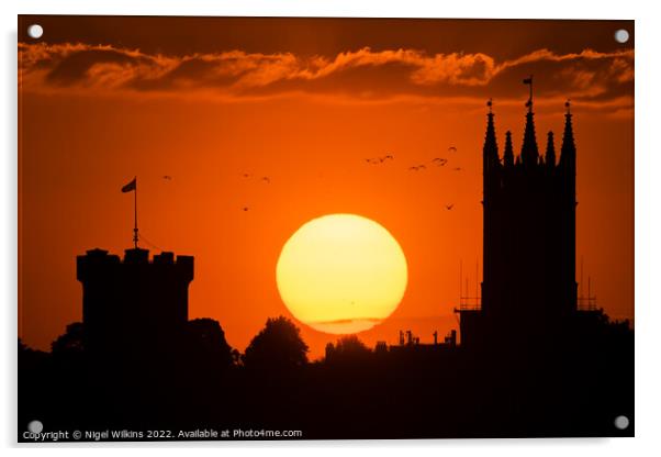 Warwick Castle Sunset Acrylic by Nigel Wilkins
