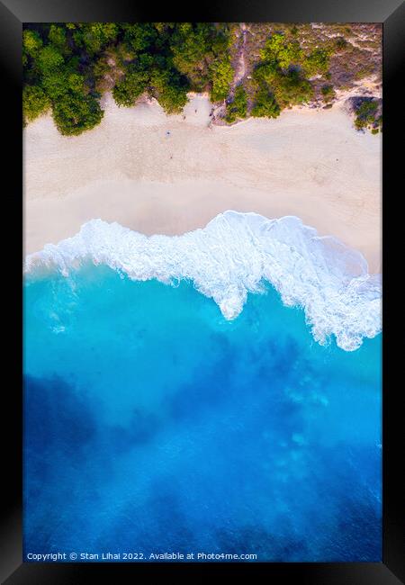 Aerial view of Kelingking Beach in Nusa Penida island Framed Print by Stan Lihai