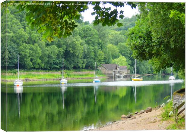 Reflection of yachts in water at Rudyard lake Canvas Print by Andrew Heaps