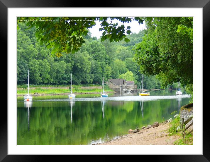 Reflection of yachts in water at Rudyard lake Framed Mounted Print by Andrew Heaps