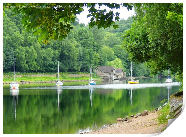 Reflection of yachts in water at Rudyard lake Print by Andrew Heaps