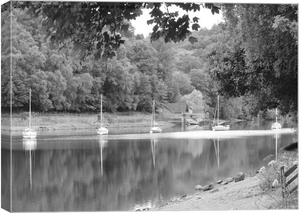 Reflection of yachts in water at Rudyard lake. Canvas Print by Andrew Heaps
