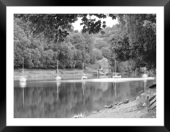 Reflection of yachts in water at Rudyard lake. Framed Mounted Print by Andrew Heaps