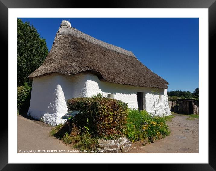 Historical thatched cottage at St Fagans Framed Mounted Print by HELEN PARKER